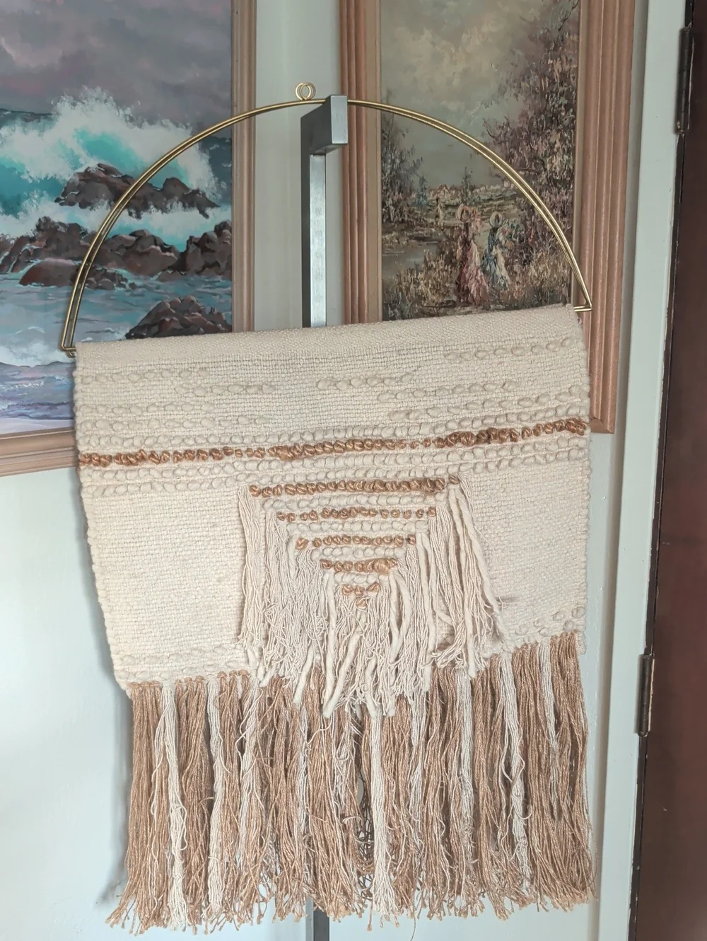 Handwoven Boho Wall Hanging Pair - Cream and Brown